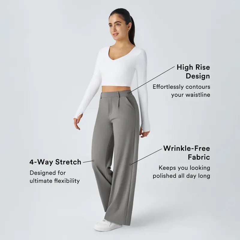 Oakline Flex High Waisted Plicated Side Pocket Straight Leg Work Pants